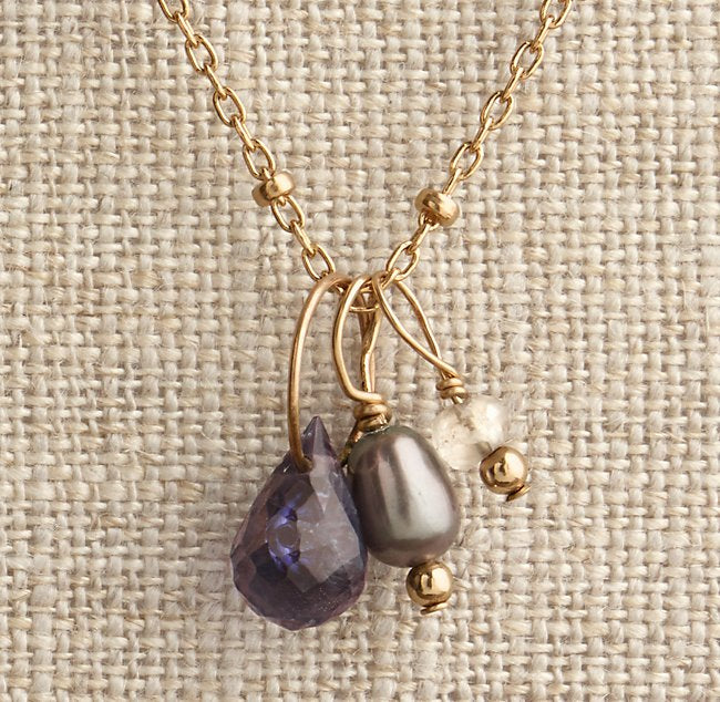 30" Gold Beaded Cable Chain with Three Charms